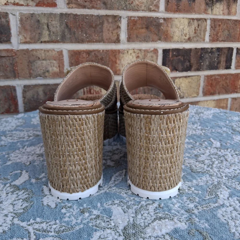Sam Edelman Raffia Platform Slides 9 Woven Buckle Chunky Sandals Boho Festival - Picture 7 of 17
